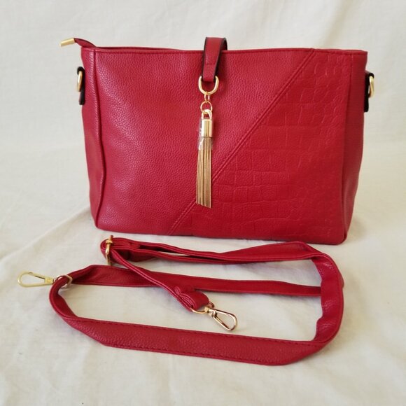 NEW! Faux Leather Purse with Gold-tone Tassel & Hardware and Detachable Strap - Picture 2 of 9